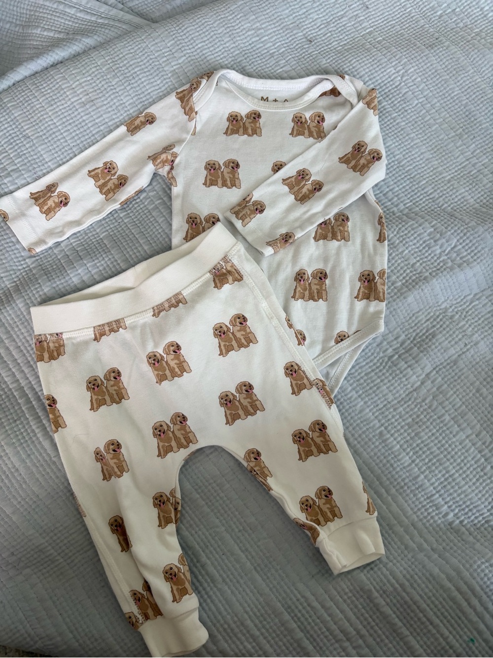 Kids Cream Puppy Print Pajama Set